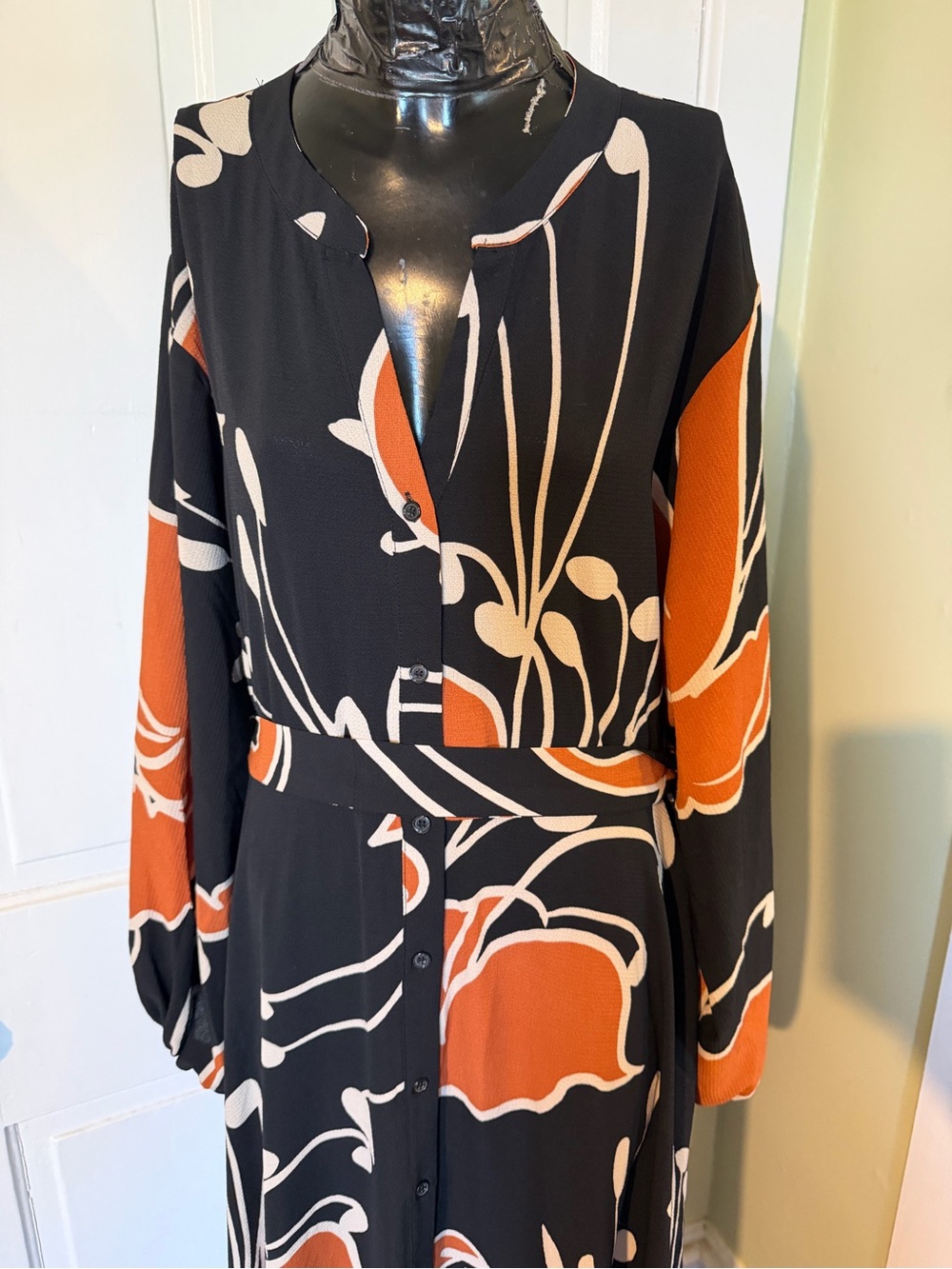 Premier Amour Long Black Maxi Dress with Rust Floral Print Size 10 - Picture 3 of 12
